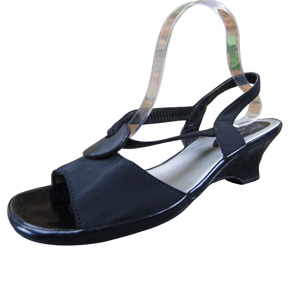 LifeStride Black Fabric Women's 9.5 Slingback Wedge Sandal Comfort Dress